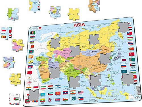 Larsen K44 Mapa político de Asia, edición en Inglés, Puzzle de Marco con 70 Piezas