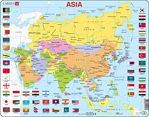 Larsen K44 Mapa político de Asia, edición en Inglés, Puzzle de Marco con 70 Piezas