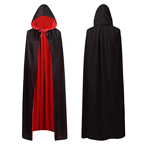 Lazz1on Capa ​con Capucha Largo Negro Disfraz de Halloween para Mujeres Hombres Carnaval Adulto Fiesta Disfraces