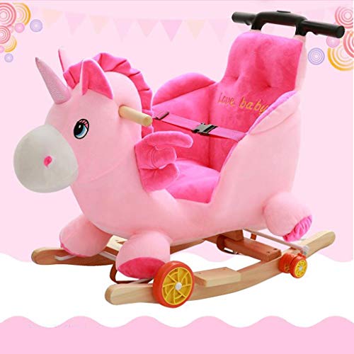 LCSHAN Caballo Mecedora Caballo de Madera para niños Caballo Mecedora de Doble Uso Cuna Mecedora de Madera Maciza Juguetes para bebés Silla Mecedora para bebés con música Regalo de 1-3 años