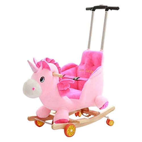 LCSHAN Caballo Mecedora Caballo de Madera para niños Caballo Mecedora de Doble Uso Cuna Mecedora de Madera Maciza Juguetes para bebés Silla Mecedora para bebés con música Regalo de 1-3 años