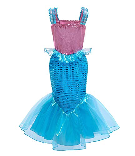 Le SSara Vestido de Fiesta de Lentejuelas de Disfraces de Princesa Ariel para Niñas con Accesorios para Niños (140(8-9 años), D76+Pur1)