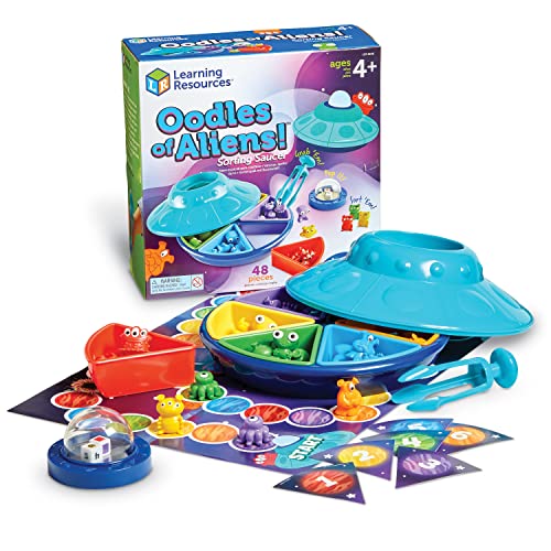 Learning Resources Sorting Saucer Platillo Volante Oodles of Aliens, Juego para clasificar niños, motricidad Fina, Clasifica Patrones, Colores y Formas, 3+ años, Multicolor (LER5546)