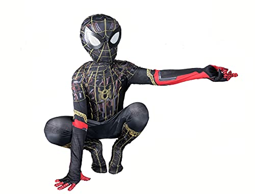 Leezeshaw Disfraz de Spiderman de Superhéroe negro y dorado para niños, unisex, adultos, niños, lycra spandex, zentai Spiderman mono mono de Halloween Cosplay disfraces