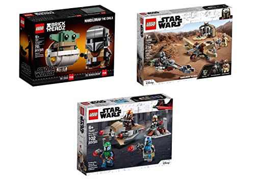 Lego Star Wars Bundle BrickHeadz The Child & Mandalorian 75317 / Trouble on Tatooine 75299 / Battle Pack Shock Troopers and Speeder Bike Building Kit 75267 - Juego de juguetes