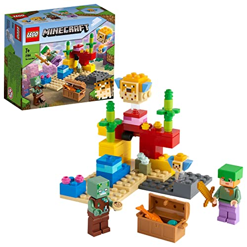 LEGOMinecraft La Granja de Abejas, Set de Construcción con Figuras de Apicultora y Oveja, Juguete + Minecraft Set de Construcción con Alex, Pez Globo de 2 Ladrillos y Zombie Ahogado