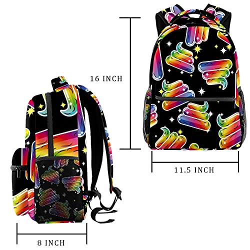 Leisure Campus - Mochilas de viaje con diseño de caca arcoíris con soporte para botellas para niñas y niños