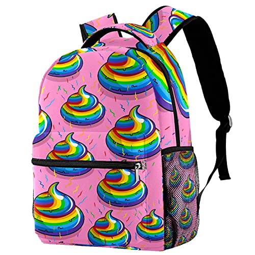 Leisure Daypacks - Mochilas de viaje para campus con diseño de caca de arcoíris con soporte para botellas para niñas y niños