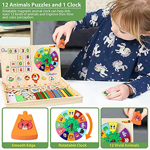 lenbest Juguetes de Madera Niños, Aprendizaje de Juguetes de Madera Magnética, Montessori Reloj Pintura Números Apilamiento Clasificación Matemática Aprendizaje, Niño Juguete Educativo 3 4 5 Años