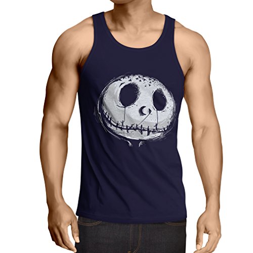 lepni.me Camisetas de Tirantes para Hombre cráneo asustadizo Cara - Pesadilla - Ropa de Fiesta de Halloween (Large Azul Multicolor)