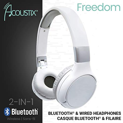 LEXIBOOK- Acoustix - Auriculares Bluetooth 2 en 1, estéreo, inalámbricos, Plegables, Ajustables, micrófono, Ligeros, Color Blanco y Plateado