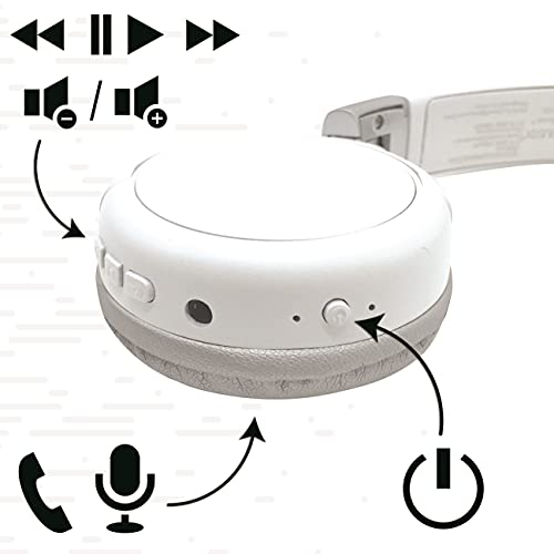 LEXIBOOK- Acoustix - Auriculares Bluetooth 2 en 1, estéreo, inalámbricos, Plegables, Ajustables, micrófono, Ligeros, Color Blanco y Plateado