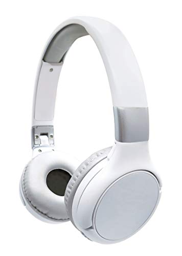 LEXIBOOK- Acoustix - Auriculares Bluetooth 2 en 1, estéreo, inalámbricos, Plegables, Ajustables, micrófono, Ligeros, Color Blanco y Plateado