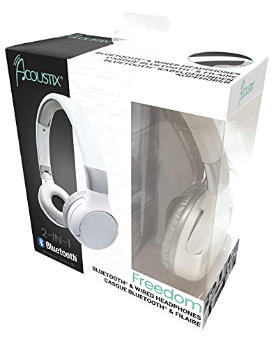 LEXIBOOK- Acoustix - Auriculares Bluetooth 2 en 1, estéreo, inalámbricos, Plegables, Ajustables, micrófono, Ligeros, Color Blanco y Plateado