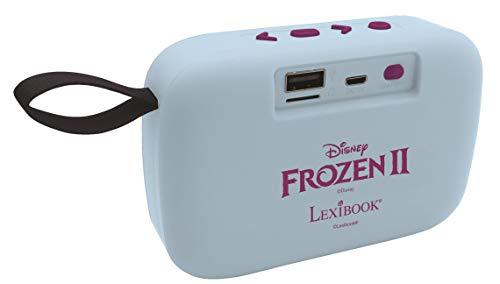 LEXIBOOK-Disney Frozen-Altavoz portátil Bluetooth, inalámbrico, Radio FM, USB, Tarjeta TF, batería Recargable, Azul/púrpura