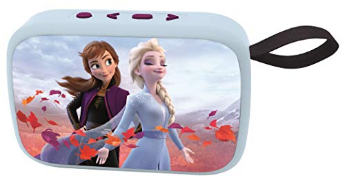 LEXIBOOK-Disney Frozen-Altavoz portátil Bluetooth, inalámbrico, Radio FM, USB, Tarjeta TF, batería Recargable, Azul/púrpura