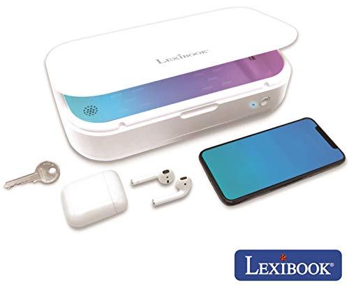 LEXIBOOK Esterilizador UV - Caja esterilizadora para Mascarillas, Smartphones, Llaves, Auriculares - Lámpara UV Esterilización rápida de 5 Minutos - Aromaterapia - Blanco, UVS100