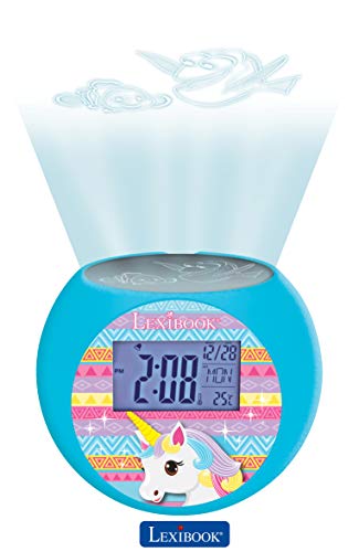 Lexibook RL975UNI Unicorn - Reloj despertador proyector, efectos de sonido, alimentado por batería, Azul