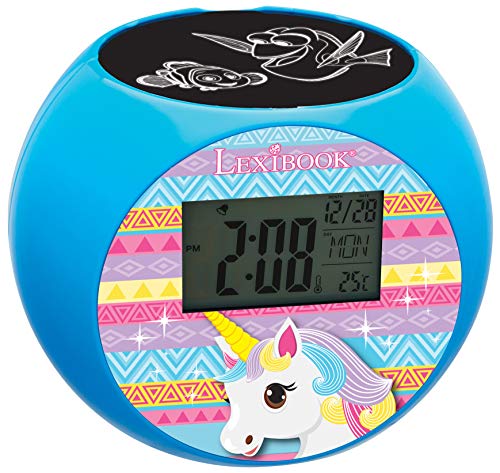 Lexibook RL975UNI Unicorn - Reloj despertador proyector, efectos de sonido, alimentado por batería, Azul