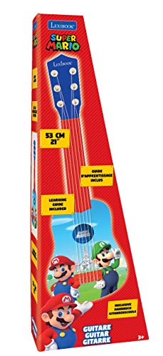 LEXIBOOK- Super Brothers Nintendo Mario Luigi Mi Primera Guitarra, 6 Cuerdas de Nylon, 53 cm, guía incluida, Azul/Rojo (K200NI)