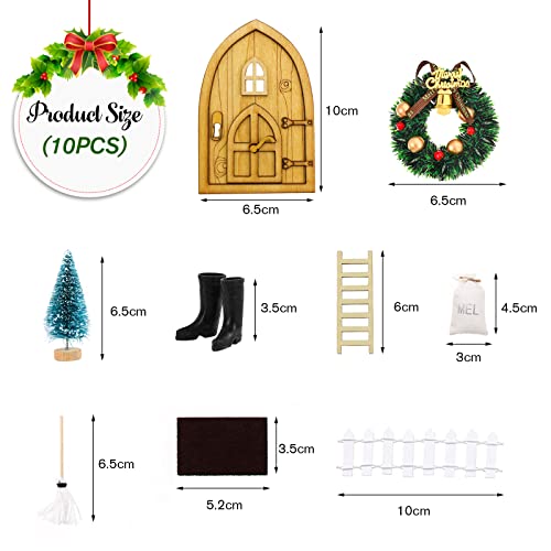 LFKJUMY Juego de accesorios retro para puerta de gnomo, minicasa de muñecas, accesorios para jardín, minipuerta de Papá Noel, juego de Navidad DIY Fee Puerta escalera de madera decoración.