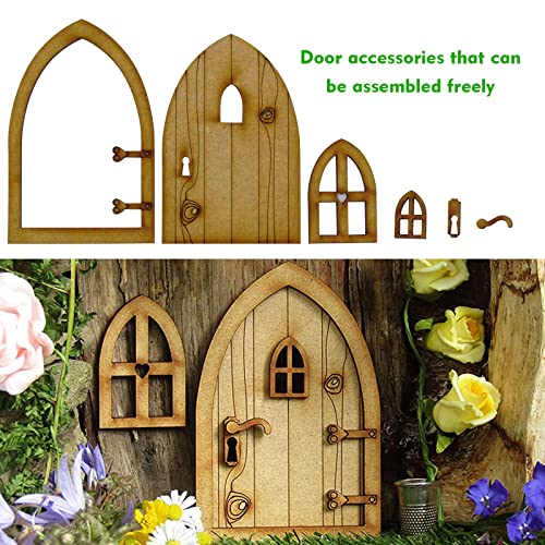 LFKJUMY Juego de accesorios retro para puerta de gnomo, minicasa de muñecas, accesorios para jardín, minipuerta de Papá Noel, juego de Navidad DIY Fee Puerta escalera de madera decoración.