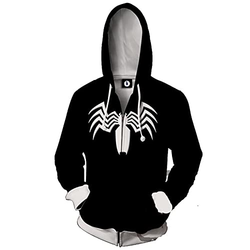 LGYCB Avengers Spiderman Zip Up Sudadera con Capucha Sudadera con Cremallera 3D Cremallera Cardigan Chaqueta con Capucha Cosplay Disfraz Outerwear para Halloween Carnival,Spiderman-Adults(2XL)