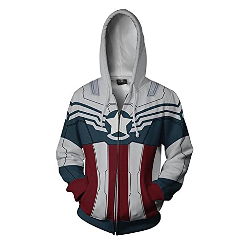 LGYCB Capitán Americano Sudaderas Sudadera con Cremallera Cosplay 3D Imprimir Casual Chaqueta con Capucha Disfraces Cálido Outerwear Tops para Navidad Regalo de cumpleaños,Captain America-Adults(S)