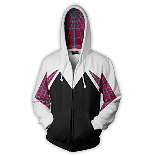 LGYCB Gwen Spiderman Sudadera con Capucha Suave acogedora Cremallera para Hombres Mujeres Unisex Boys Girls, Carnaval de Halloween Cosplay Outerwear Tops Chaqueta con Capucha,Gwen-Adults(4XL)