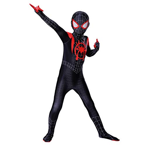 LGYCB Traje de máscara de Spiderman Miles Morales, Mono Negro de Spiderman, Trajes de Juego de rol, superhéroes, Disfraces de Halloween para Hombres y niños,Myers-Kids XL(135~145cm)