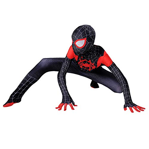 LGYCB Traje de máscara de Spiderman Miles Morales, Mono Negro de Spiderman, Trajes de Juego de rol, superhéroes, Disfraces de Halloween para Hombres y niños,Myers-Kids XL(135~145cm)