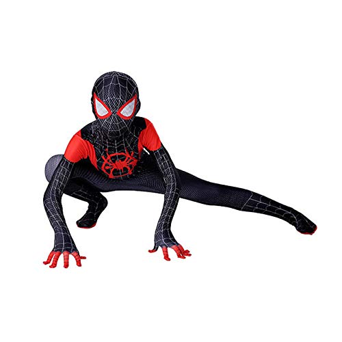 LGYCB Traje de máscara de Spiderman Miles Morales, Mono Negro de Spiderman, Trajes de Juego de rol, superhéroes, Disfraces de Halloween para Hombres y niños,Myers-Kids XL(135~145cm)