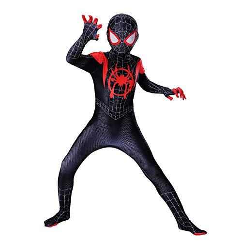 LGYCB Traje de máscara de Spiderman Miles Morales, Mono Negro de Spiderman, Trajes de Juego de rol, superhéroes, Disfraces de Halloween para Hombres y niños,Myers-Kids XL(135~145cm)