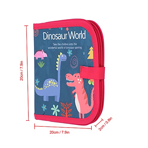 Libro de Doodle Borrable para Niños, Juego de Dibujo Portátil con 14 Dinosaurios Páginas para Colorear de Toallitas Repetibles 12 Tiza de Acuarela Transparente 20x20x2CM(#1)