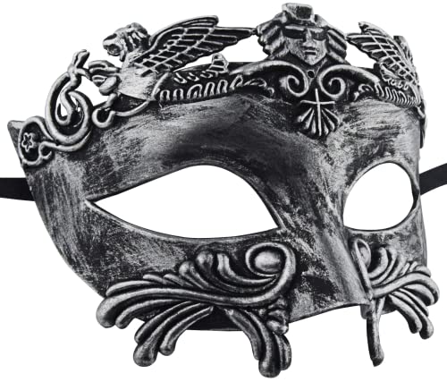 Lilwemen Guerrero espartano griego antiguo Máscara de mascarada romana Máscara veneciana para hombre Máscara de baile de boda Máscara de carnaval Máscara de baile de boda Fiesta de baile (Plata)