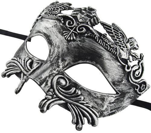 Lilwemen Guerrero espartano griego antiguo Máscara de mascarada romana Máscara veneciana para hombre Máscara de baile de boda Máscara de carnaval Máscara de baile de boda Fiesta de baile (Plata)