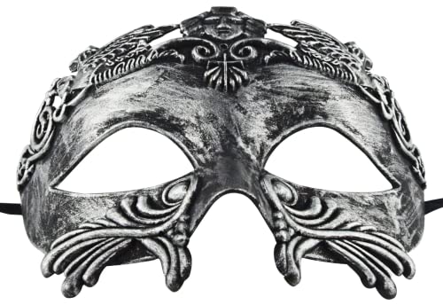 Lilwemen Guerrero espartano griego antiguo Máscara de mascarada romana Máscara veneciana para hombre Máscara de baile de boda Máscara de carnaval Máscara de baile de boda Fiesta de baile (Plata)