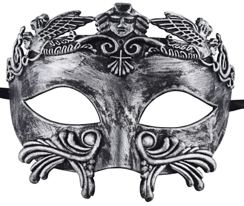 Lilwemen Guerrero espartano griego antiguo Máscara de mascarada romana Máscara veneciana para hombre Máscara de baile de boda Máscara de carnaval Máscara de baile de boda Fiesta de baile (Plata)