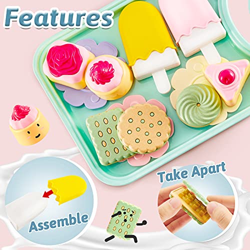 LINFUN KIDS Cocina Juego de Té Juguete Niñas, Juguete de Comida con Postre Pastel Bandeja Juguete para Fiestas de Té Regalo para Niños Niñas 3 4 5 6 Años