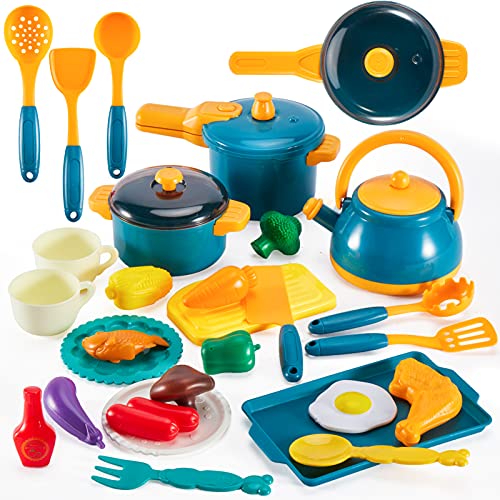 LINFUN KIDS Utensilios de Cocina Juguetes Accesorios Cocina Juguetes Alimentos Ollas y Sartenes de Juguete Regalo para Niños Niñas 3 4 5 Años