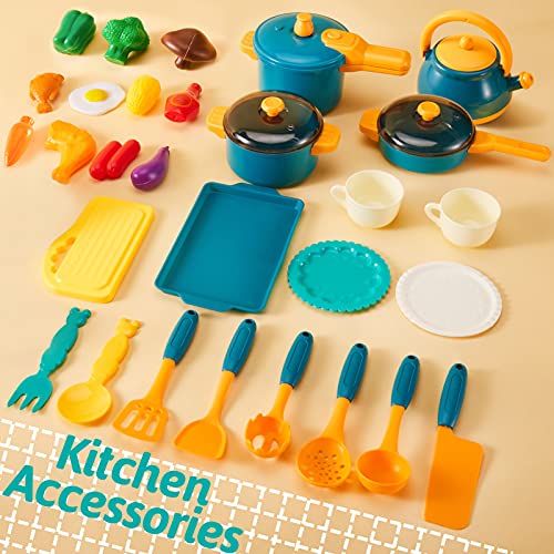 LINFUN KIDS Utensilios de Cocina Juguetes Accesorios Cocina Juguetes Alimentos Ollas y Sartenes de Juguete Regalo para Niños Niñas 3 4 5 Años