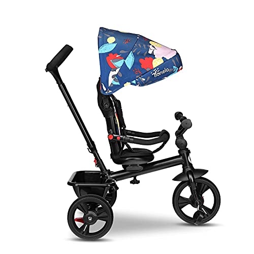 LIONELO Haari Bicicleta 2 en 1 Menores hasta 25 kg 1,5-5 años Triciclo- carrito Cesta espaciosa, bolsa y portavasos Cinturones de 3 puntos con fundas Toldo Reposapiés Azul Oscuro