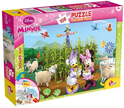 Lisciani Puzzle para niños de 108 piezas 2 en 1, Doble Cara con reverso para colorear - Disney Minnie 47970