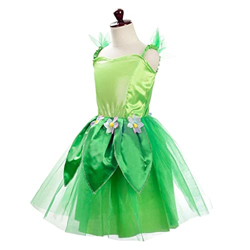 Lito Angels Disfraz de Tinkerbell Vestido de Campanilla Hada Verde con Diadema con Corona de Flores para Niñas, Talla 8-10 años, XL