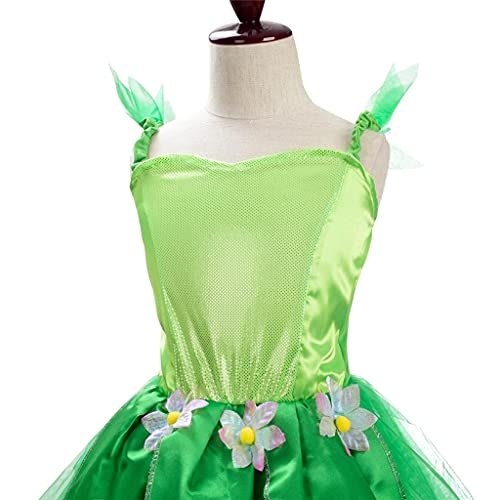 Lito Angels Disfraz de Tinkerbell Vestido de Campanilla Hada Verde con Diadema con Corona de Flores para Niñas, Talla 8-10 años, XL