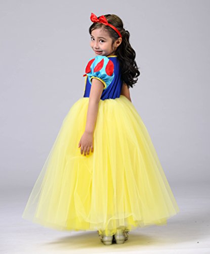 Lito Angels Disfraz Vestido de Tul de Princesa Blancanieves con Aro de Pelo de Lazo Rojo para Niñas Talla 5 a 6 años