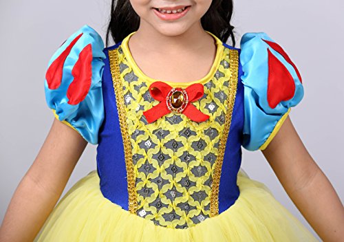 Lito Angels Disfraz Vestido de Tul de Princesa Blancanieves con Aro de Pelo de Lazo Rojo para Niñas Talla 5 a 6 años