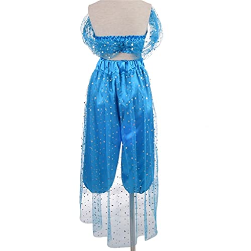 Lito Angels Vestido de Princesa Jasmine Disfraz Jazmin Conjunto de Pantalón y Top con Diadema y Accesorios para Niña Talla 6-7 Años Azul