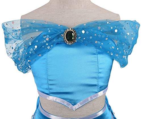 Lito Angels Vestido de Princesa Jasmine Disfraz Jazmin Conjunto de Pantalón y Top con Diadema y Accesorios para Niña Talla 6-7 Años Azul