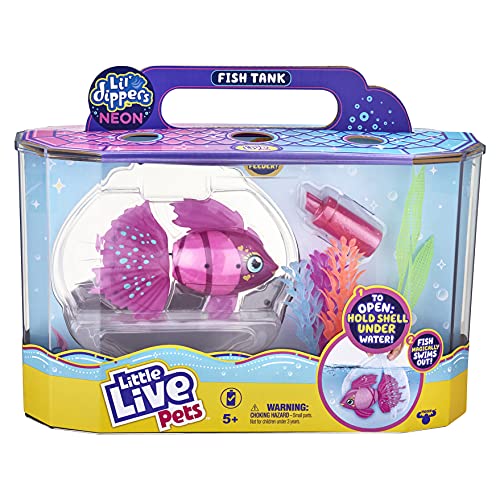 Little Live Pets Lil'Dippers S3 Tanque - Splasherina - Pez y Tanque de Juguete Interactivo - Mágicamente Cobra Vida en el Agua, se alimenta y Nada como un pez Real